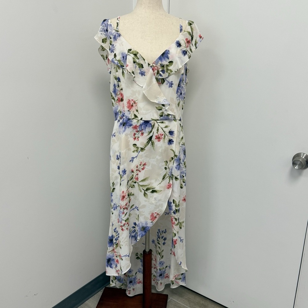 Fairycore Floral High Low Dress Romper Size XL Garden Party Romantic Ruffle